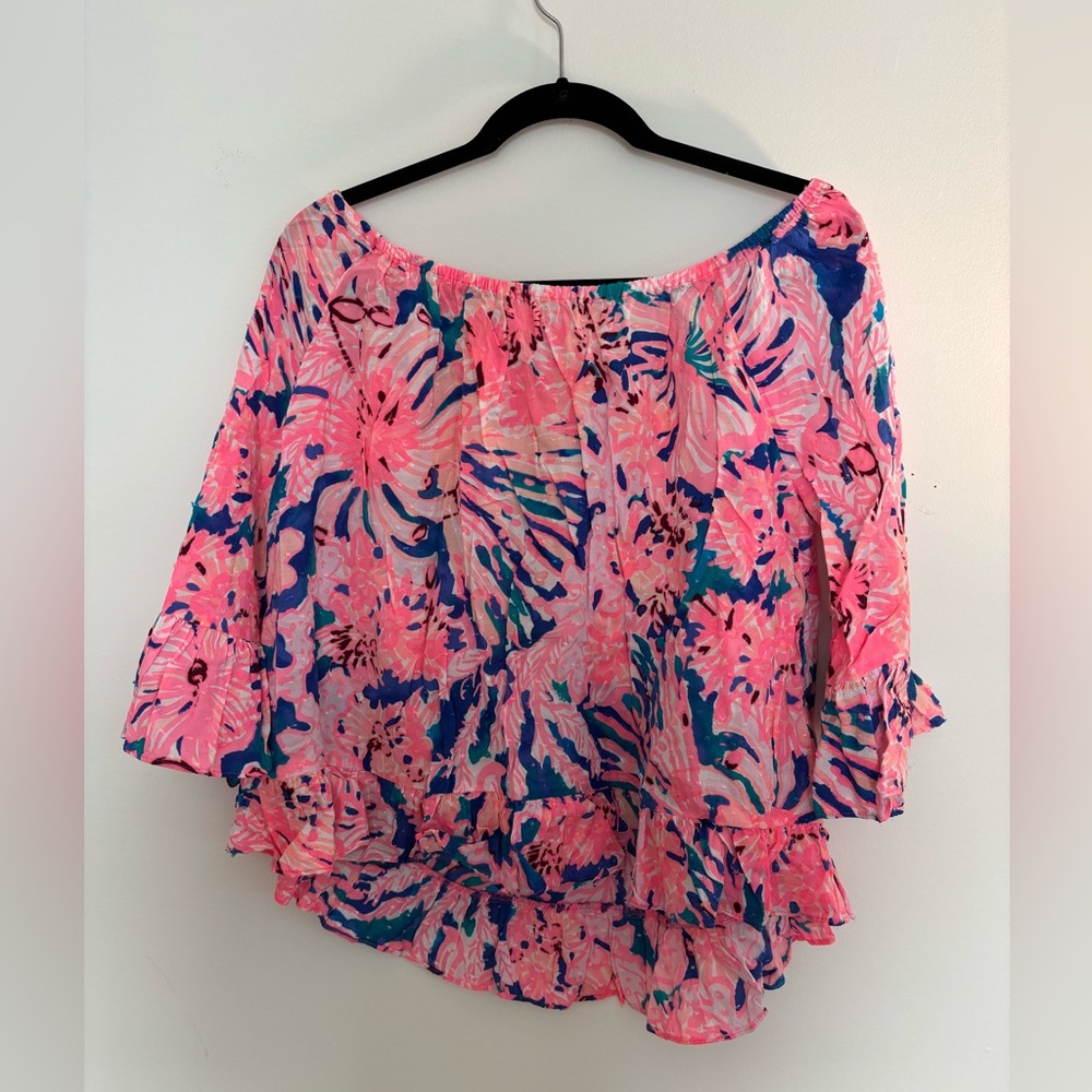 Lilly Pulitzer Pink Ruffled 3/4 Sleeve Blouse